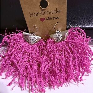 Handmade Pink Fringe Earrings